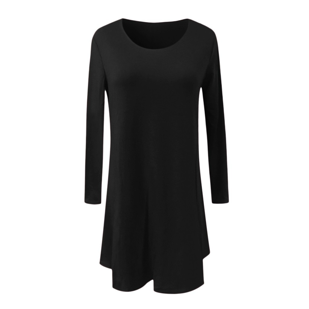 thumbnail image 4 of Vestido mini con cuello redondo y volantes de manga larga para mujer - Poliéster/spandex, corte holgado - Tallas S-XXXL, 4 of 5